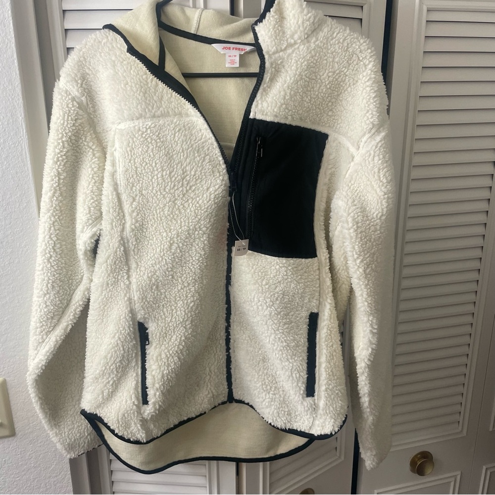 Women’s NWT full zip hooded cold weather fuzzy Sherpa Jacket coat outerwear XS-S